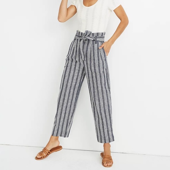 Madewell Paperbag Pants in Deep Indigo Stripe - Picture 1 of 8